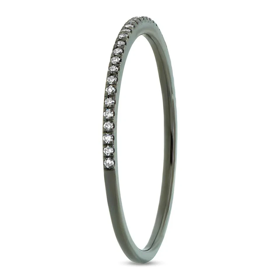 1 MM Diamond Band 14K Solid Gold Black Rhodium Ring Thin Stackable 0.10CT Round - Image 3 of 3