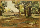Ukrainian Soviet USSR oil Painting impressionism landscape trees  bench forest