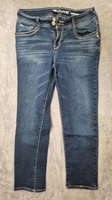 WallFlower Curvy Skinny Jeans Blue Denim Embroidered Button Zip 5-Pocket Women's