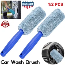 2× Car Long Handle Wash Tire Brush Microfiber Superfine Fiber Remover Dust Tool