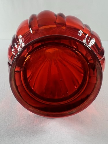 Vintage MCM LE Smith Red Amberina Ribbed Fat Bottom Swung Glass Vase 22" Tall - Picture 7 of 8