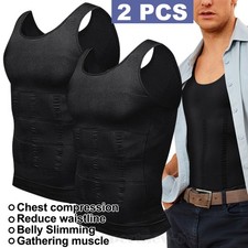 2PCS Mens Slimming Body Shaper Belly Chest Gynecomastia Compression Tank Top Gym