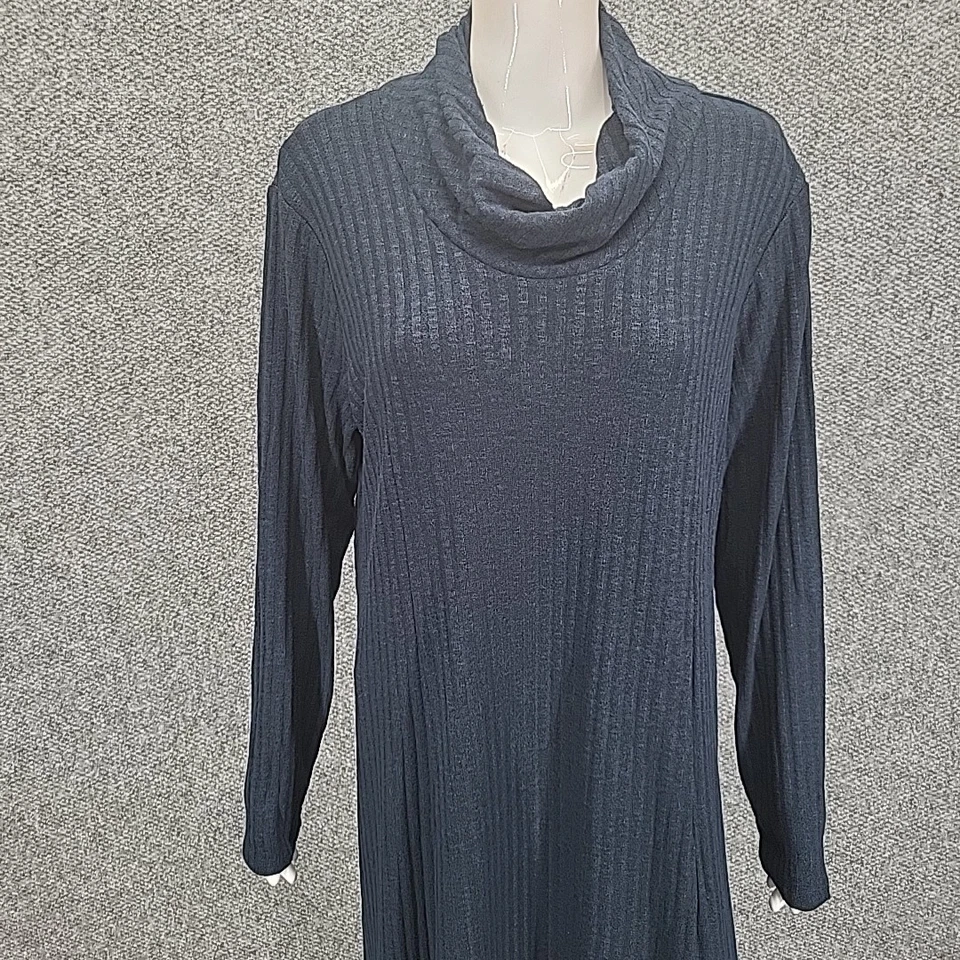Susan Graver Womens Dress X-Large SIze Navy Blue Ribbed Sweater Knit Cowl Neck - Image 4 of 4