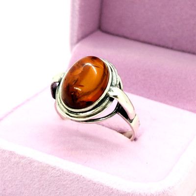 Vintage Openwork RING Silver 925 with Natural Amber -size: 10.5US (19.5mm)| #102