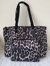 COACH Leopard Print Nylon Tote with Pouch Travel Shoulder Brown Authentic