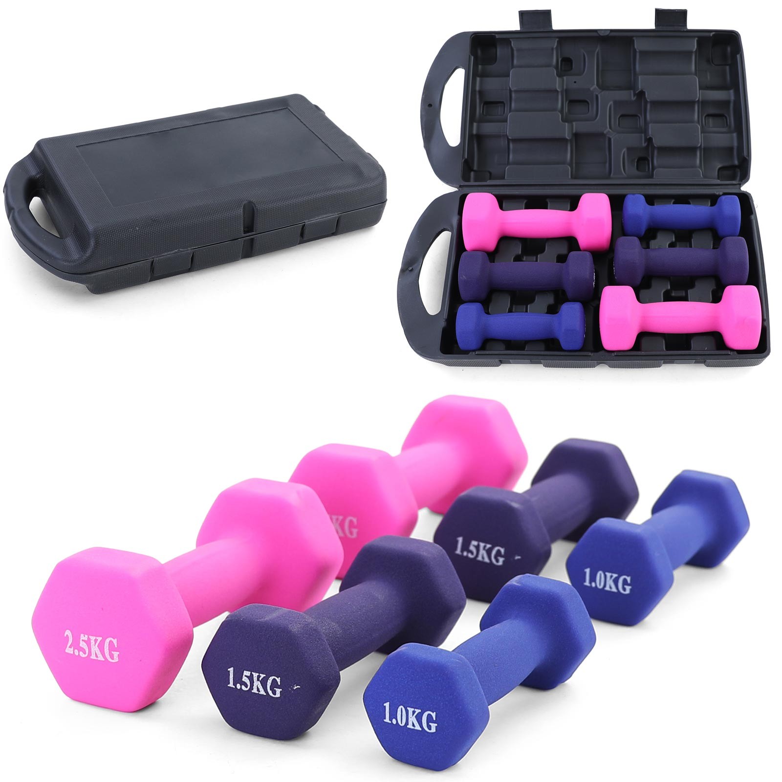 10 kg Vinyl Hantelset 2x1kg 2x1,5kg 2x2,5kg Kurzhanteln für Fitness Aerobic Reha