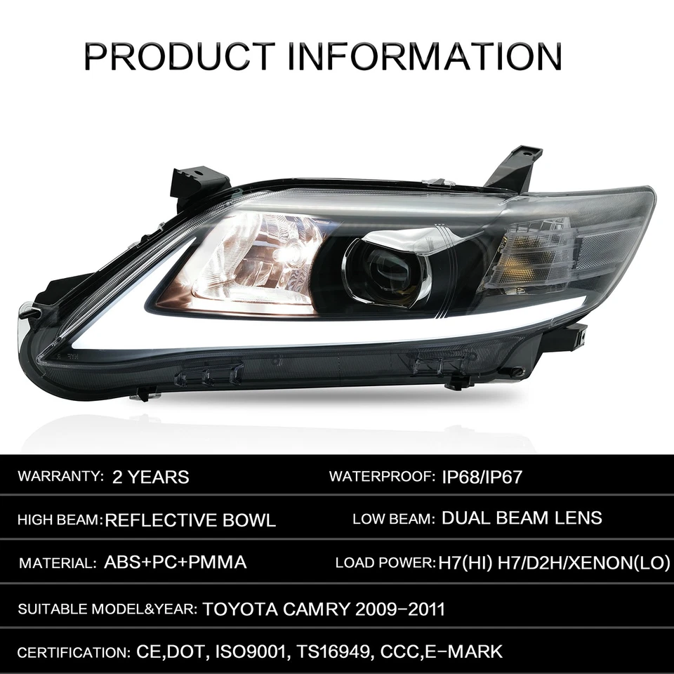 VLAND LED DRL Headlights / Tail Lights For 2009-2011 Toyota Camry W/ Sequential - Image 4 of 4