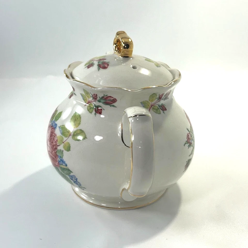 Tetera de colección Windsor England Bone China rosa floral rosas y detalles dorados rara Foto 2 de 4
