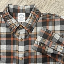 Brooks Brothers Regent Fit Plaid Button Down Shirt Mens Large Brown Grey Cotton