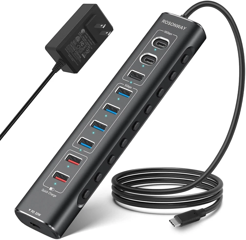 10-Port USB-C Hub with 3.3 ft Cable and Surge Protection - Image 3 of 4