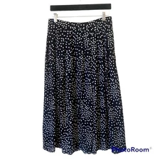 NWT Talbots Polka Dot Skirt Womens Black Pleated Modest Buttons Long Preppy