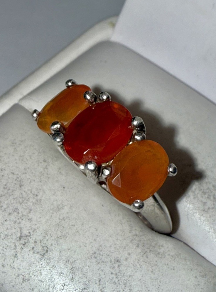 ESTATE Solid Sterling Silver Oval-Cut Natural Ora… - image 2