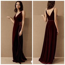 Jenny Yoo BHLDN Andi Velvet Maxi Wrap Dress In Dark Berry Burgundy Size 16