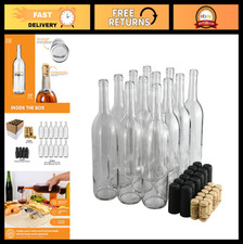 Clear Wine Bottles 750ml 12 Pack with Natural Corks  Black Shrink Sleeves - P