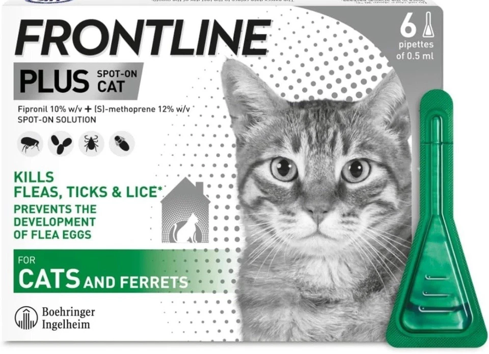 Frontline Plus Spot on Cat For Cats and Ferrets 6 Pipettes Exp 01/2026. Unboxed