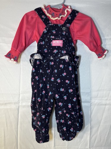 Vintage 80s OshKosh B’gosh Baby Girl Floral Corduroy Overalls Set 6–9M Vestbak