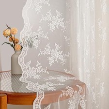 Lace Sheer Curtains 84 Inches Long 2 Panels Set 50"W x 84"L Pack of 2 White