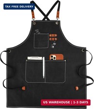 Cross-Back Chef Apron with Pockets, Cotton Canvas Adjustable Cooking Apron Blac