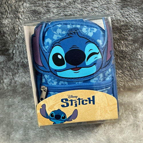 Disney Stitch Mini Blue Crossbody Bag, Floral Pattern, Zip Closure, Boxed