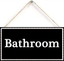 Bathroom Sign Home Decor 12x6 Inch, Door Hanging Wood Decorative Plaque Board