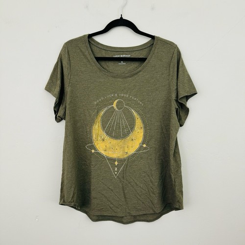 Lucky Brand "Good Luck And Good Fortune" grünes Kurzarm-T-Shirt Damen XL
