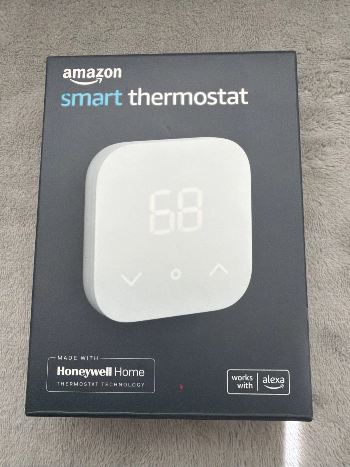 Amazon Smart Programmable Thermostat with Alexa, White, Open box.