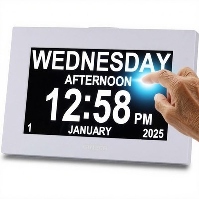 Touchscreen Demenz Wecker 8'' großes Display sprechender Kalender für ältere Menschen