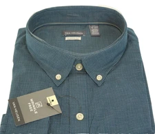Van Heusen Shirt Men's XXL (18-18.5) Long Sleeve Wrinkle Free Blue Micro Plaid