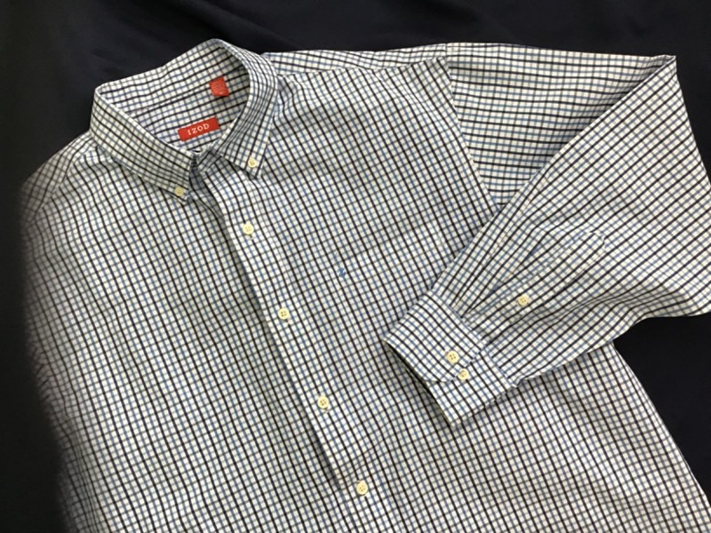 IZOD men XL COTTON button up LONG SLEEVE SHIRT blue white plaid EXCELLENT!