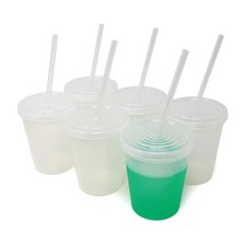 16 Oz. Reusable Plastic Stadium Cups with Lids, 6 Pack, USA Made Color
