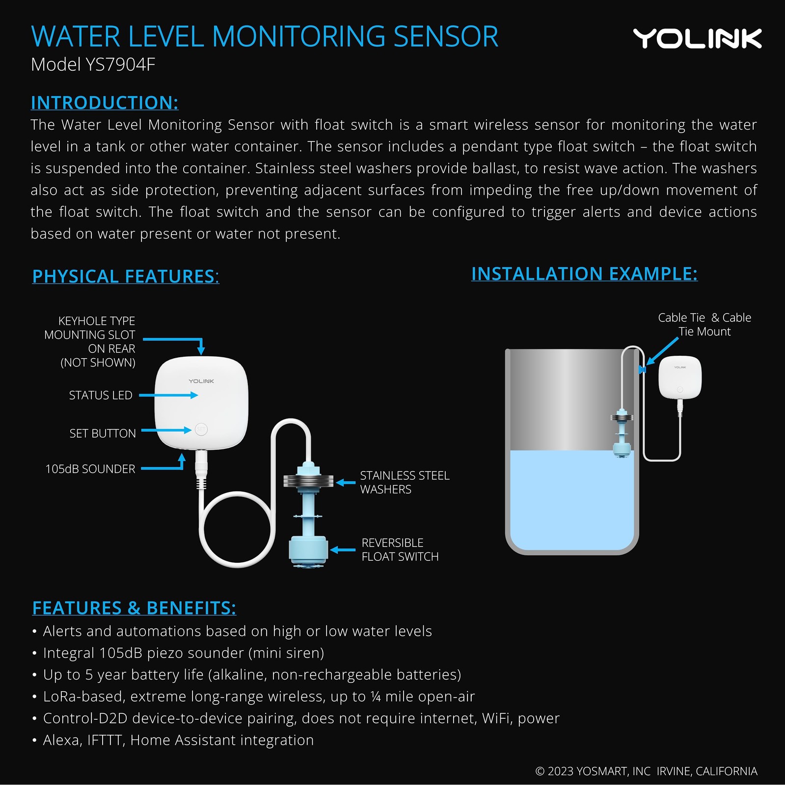 LoRa Smart Water Level Monitoring Sensor, Wireless Battery-Powered Float Swit...