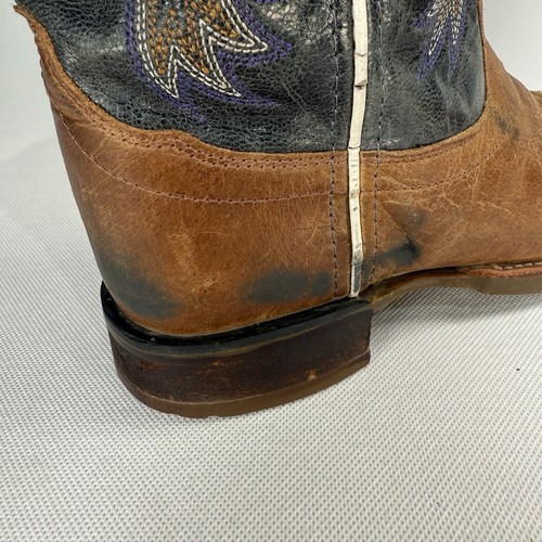 Old West Boots Children 4D Jama Western Cowboy Brown Leather Pull On Block Heels - Picture 10 of 11