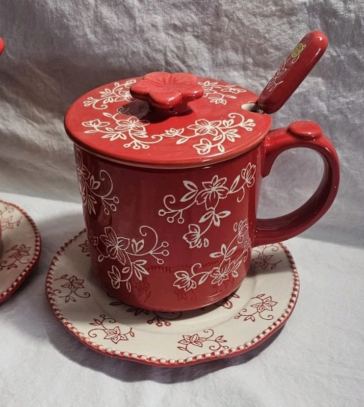 Temp-tations Floral Encaje 2 Juegos 20-oz Taza con Tapa, Cuchara y Posavasos Sopa Sándwich Foto 2 de 4