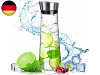 Glas-Karaffe,Wasserkaraffe Glass (1.5 Liter),Glaskaraffe Mit Deckel Edelstahl