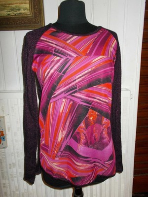Save the Queen Bi-Material Pullover Viskose/Wolle lila/rosa L 40/42 Made in Italy