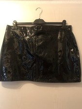 Sexy Mini Lack Stretch Rock, schwarz, Gr. 3XL, Reißverschluss, Druckknopf