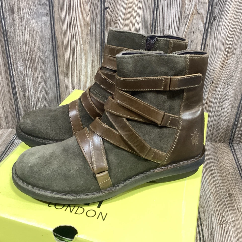 Fly London Mujer Aceites/Alfombra Cuero Cremallera Lateral Marrón Botas Talla EU 38 US 7-7.5 Foto 3 de 4