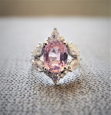 2Ct Oval Cut Simulated Pink Sapphire Cocktail Band Ring In 14K White Gold Plated