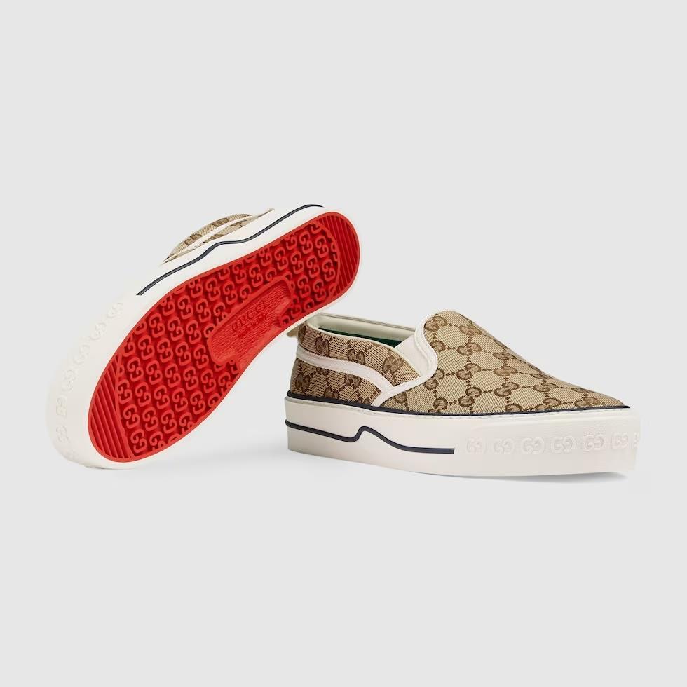 Gucci Tennis 1977 GG Supreme Logo Canvas Flat Slip On