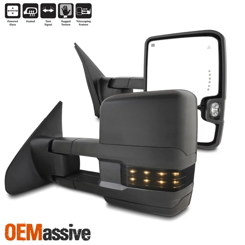 For 07-21 Toyota Tundra Black Power Towing Mirrors w/ Heated | Blind Spot