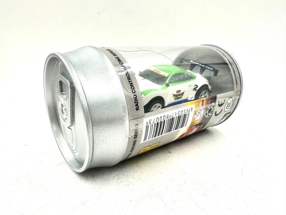 Mini RC Soda Can Race Radio Control Racing Series Toy Car 27MHz White & Green - Image 3 of 4