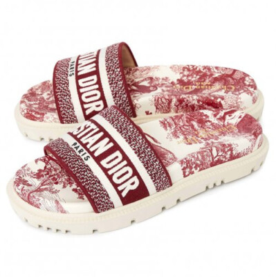 Dior - Dway Slides - White Burgundy Red Toile de Jouy Sandals 36 / 3UK -New&Box