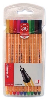 STABILO FINELINER POINT 8810 Wallet Set of 10 Pens 0.4 mm Brand NEW! drawing