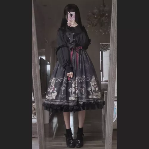 Costume cosplay vestito lolita gotico donna ragazza kawaii volant slip vintage nero - Foto 7 di 11