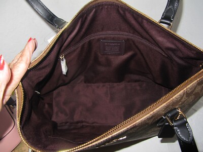 Coach New CS187 Khaki Signature Black Leather Gallery Tote