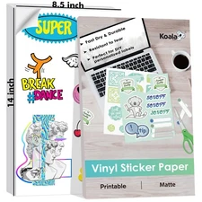 Lot KOALA Printable Vinyl Sticker Paper 8.5x14 Waterproof Matte Inkjet Laser