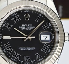 ROLEX 41mm 18kt White Gold & SS DateJust II Black Roman 116334 SANT BLANC 10