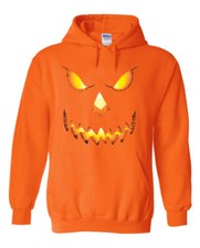Funny Hoodie Sweatshirt Mens Halloween Costume Party Pumpkin Face Jack-O-Lantern