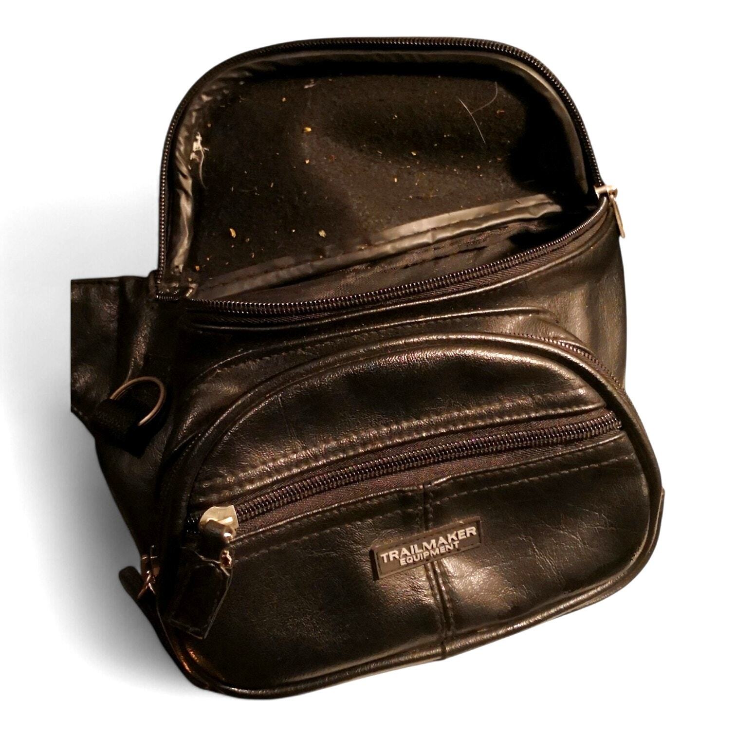 90's Vintage Trailmaker Leather Fanny Pack - Multi Pockets - Black - Old School