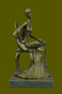 Selten Skulptur Unterzeichnet Fisher Jugendstil Deko Damen Figur Bronze Statue
